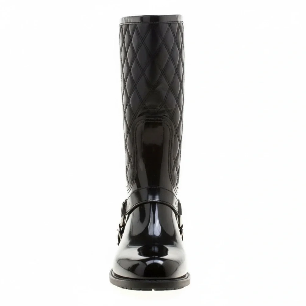 Stuart Weitzman Black Leather & Rubber Stirrup Rain Boots Size 39 (Size 8.5) - Picture 7 of 16